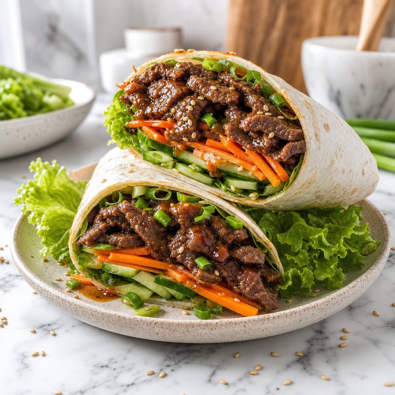 Beef Bulgogi Wraps - Indulge in the exquisite flavors of Korea with these Beef Bulgogi Wraps, where marinated beef meets a vibrant medley of fresh vegetables, all wrapped 
