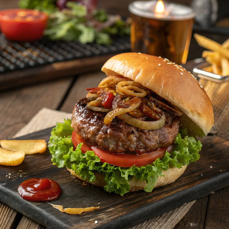 Savory Grilled Onion Burger with Caramelized Toppings
