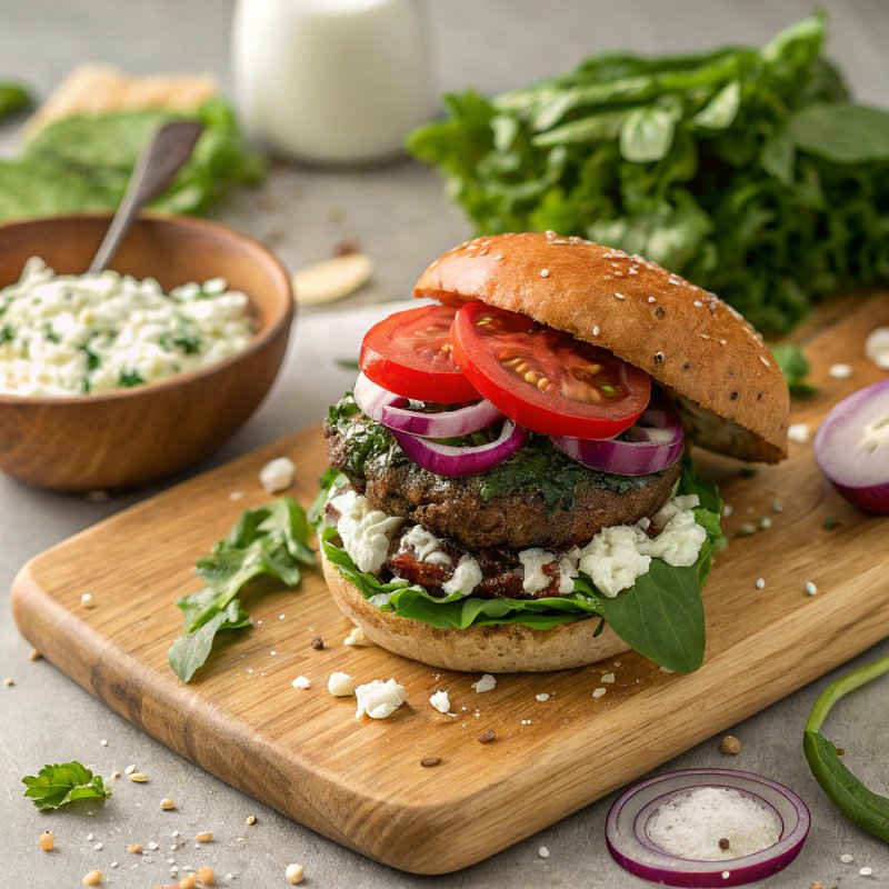 Greek-Style Spinach Feta Burger
