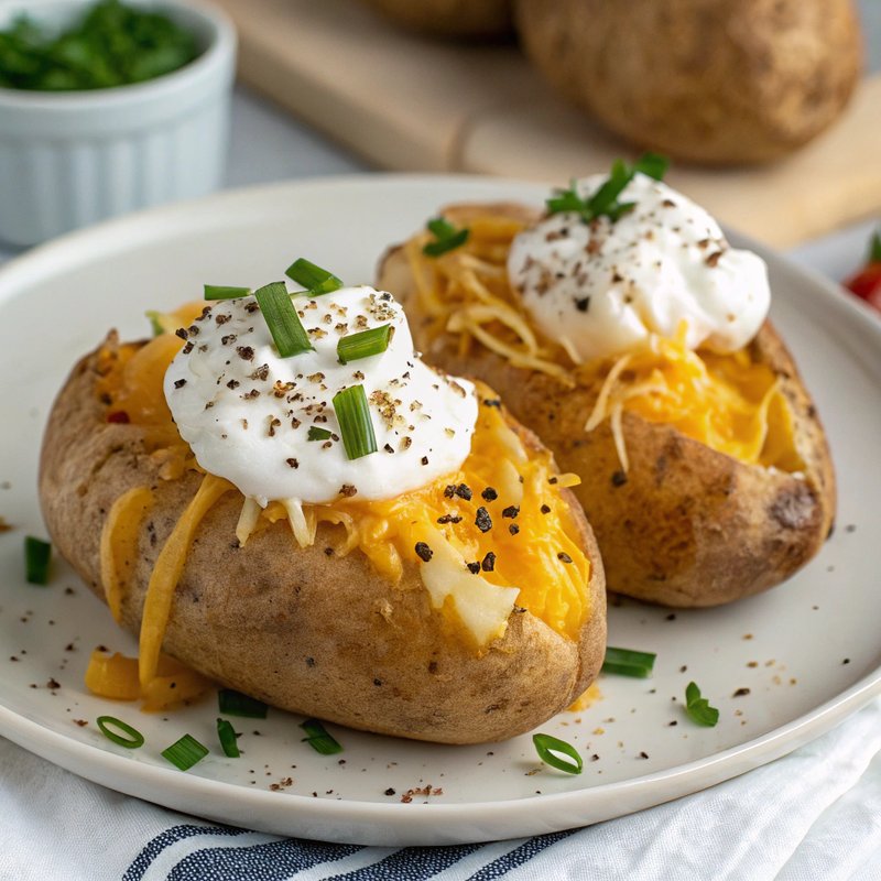 Microwave Baked Potatoes with Cheddar Cheese and Sour Cream
