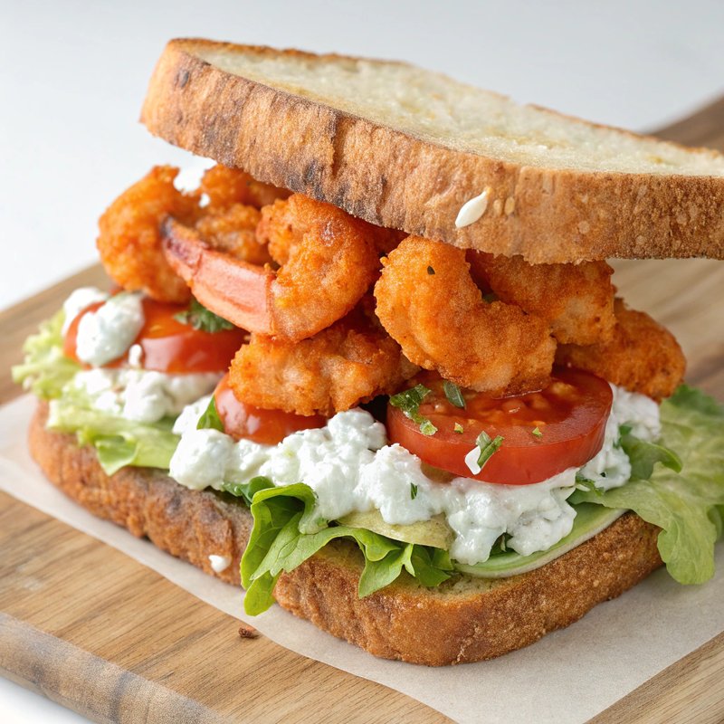 Buffalo Shrimp Sandwich with Blue Cheese Dressing