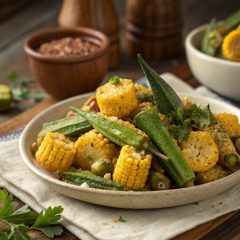 Crispy Cornmeal Okra and Corn