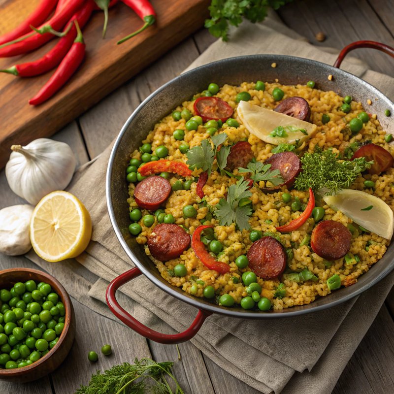 Pea and Sausage Paella