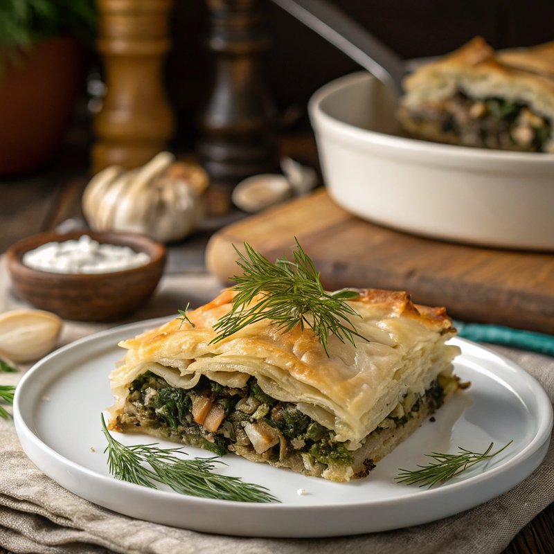 Authentic Greek Spanakopita with Feta and Mushrooms