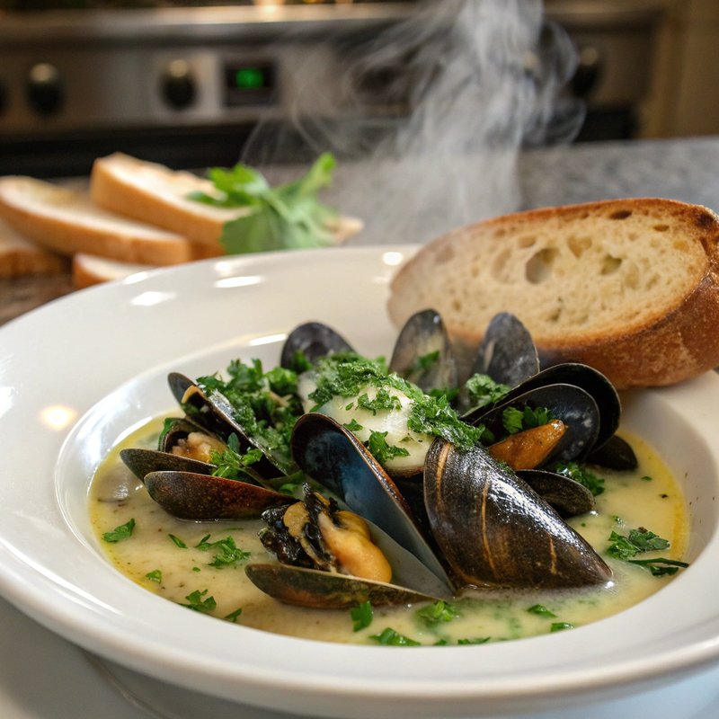 Steamed Mussels in White Wine Broth