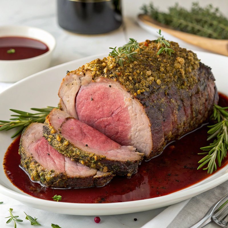 Herb Crusted Prime Rib with Red Wine Sauce