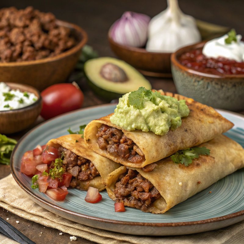 Pinto Bean and Beef Chimichangas