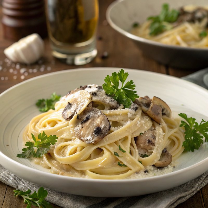 Mushroom and Parmesan Alfredo Pasta
