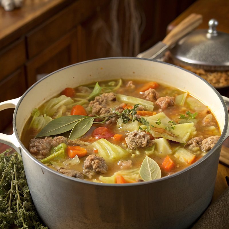 Rustic Cabbage and Ground Turkey Soup