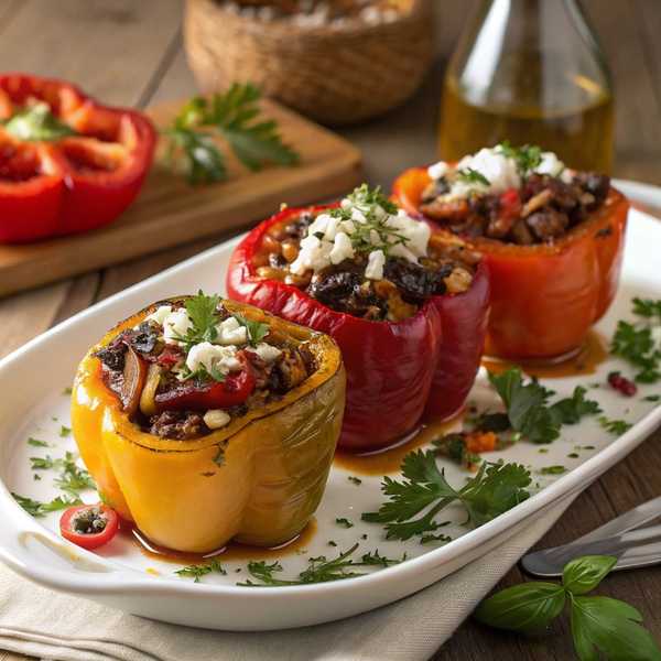 Mediterranean Onion and Feta Stuffed Peppers