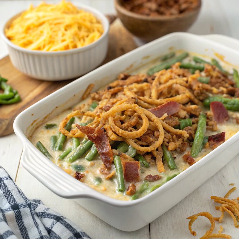 Cheesy Bacon Green Bean Casserole