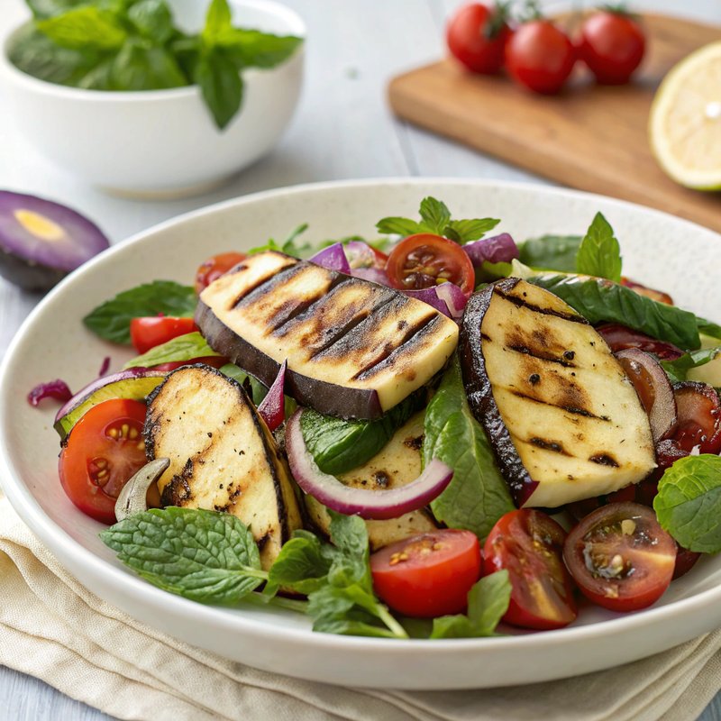 Grilled Eggplant and Halloumi Salad