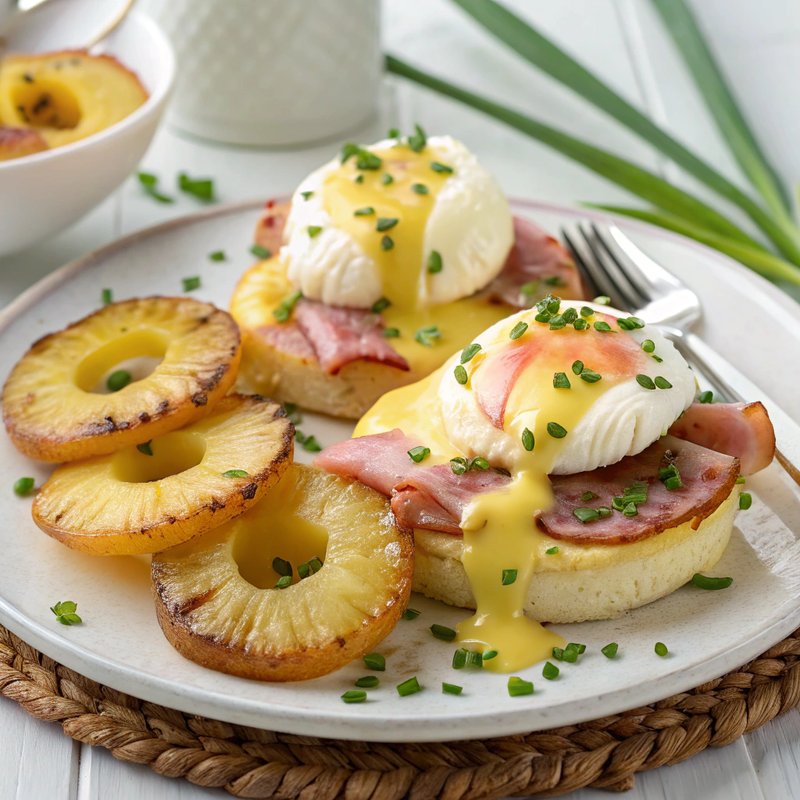 Tropical Ham and Pineapple Eggs Benedict