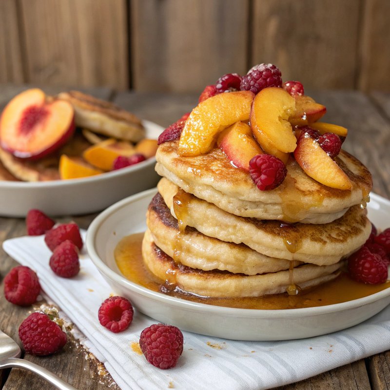 Peach and Raspberry Pancakes