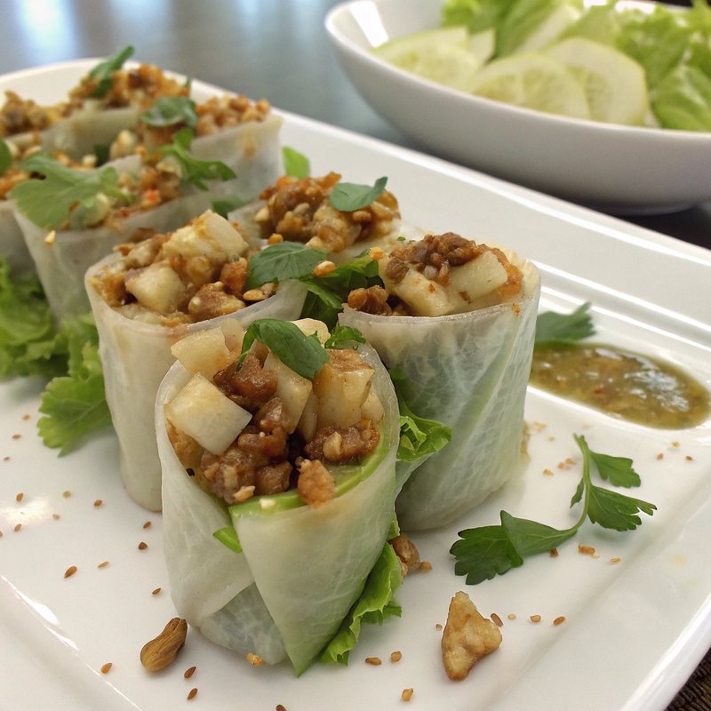 Crunchy Asian Pear and Walnut Wraps