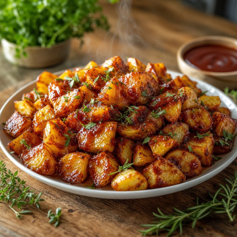 Barbecue Glazed Country Potatoes - Indulge in these mouthwatering country-style potatoes, perfectly coated in a sweet and tangy barbecue glaze. Roasted to a crispy golden finish, these 
