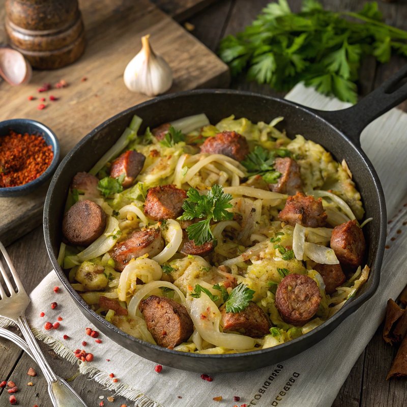 Keto Spicy Sausage and Cabbage Skillet