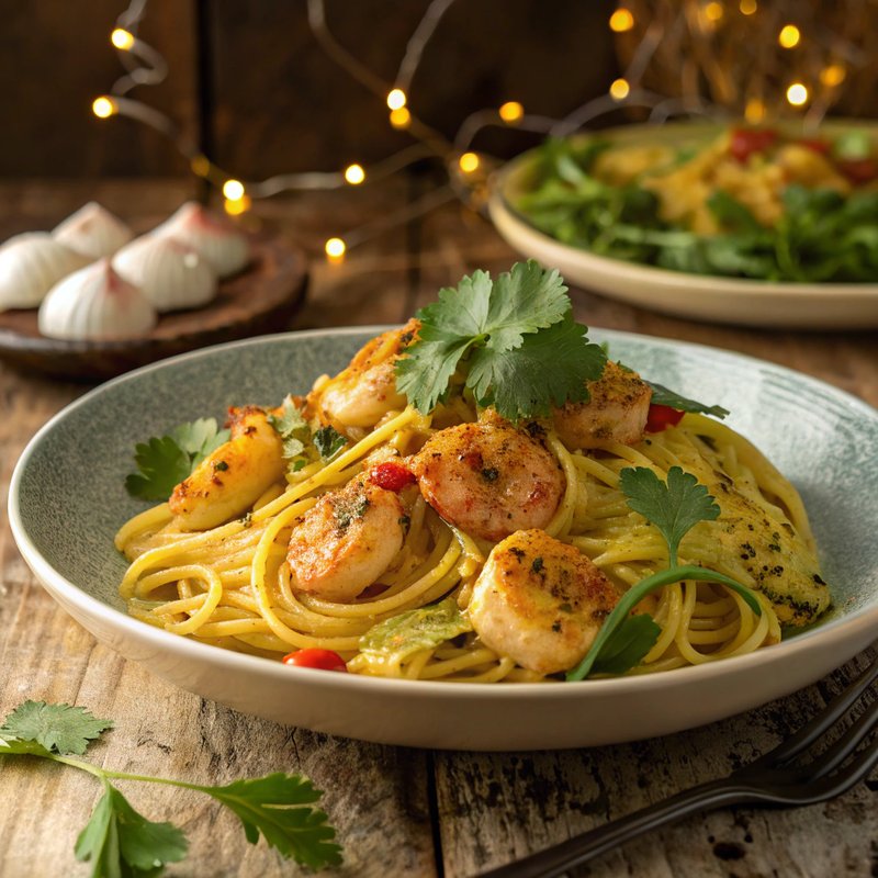 Indian Spiced Seafood Linguine
