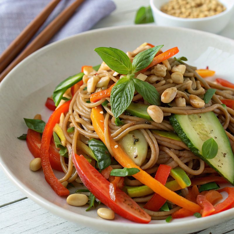Exotic Cold Soba Noodle Salad with Basil and Peanut Sauce