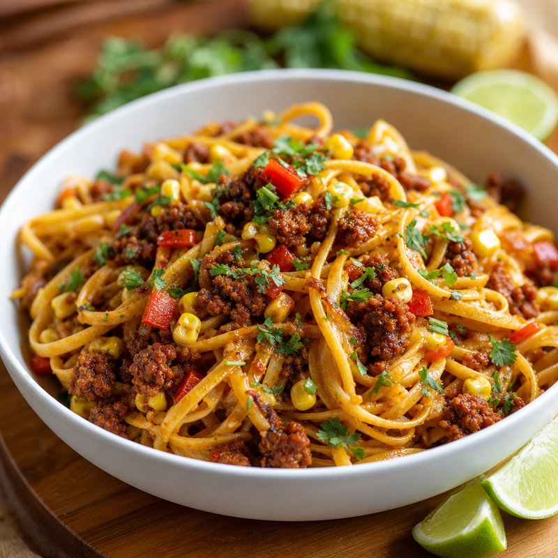 Mexican Chorizo and Corn Linguine - Embark on a culinary adventure with this Mexican Chorizo and Corn Linguine—a vibrant and colorful dish that bursts with flavor. The spicy and smoky no