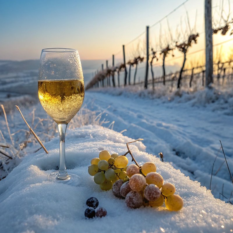 Ice Wine - A rare, lusciously sweet dessert wine made from grapes naturally frozen on the vine, concentrating the sugars and acids to extraordinary levels. Offer