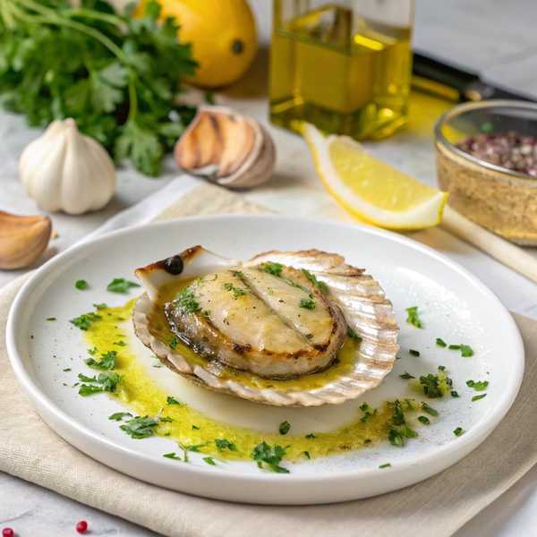 Grilled Abalone with Garlic Lemon Dressing