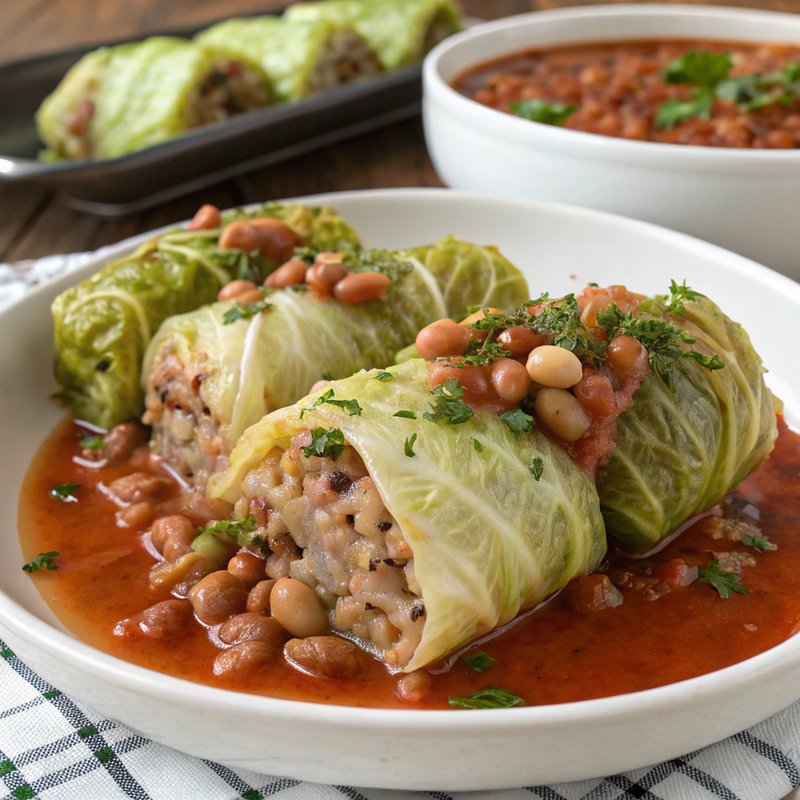 Pinto Bean and Rice Stuffed Cabbage Rolls