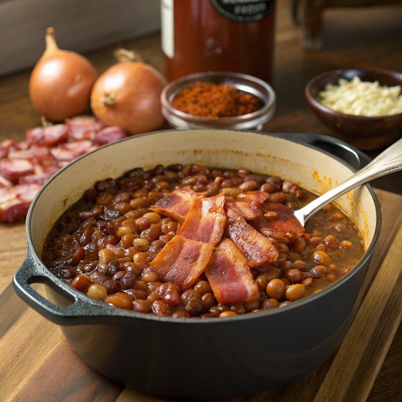 Classic Boston Baked Beans with Molasses and Bacon