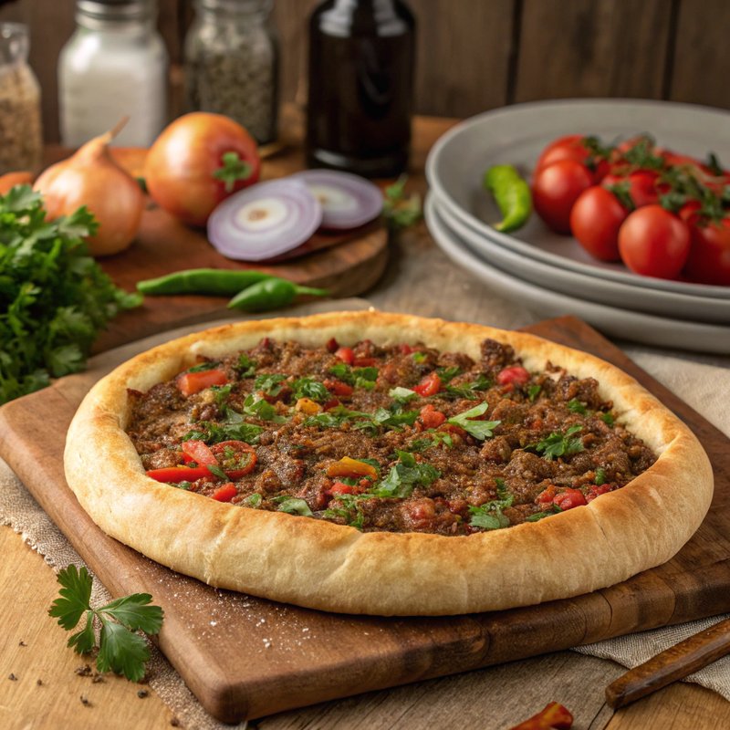 Turkish Pide with Ground Beef and Vegetables
