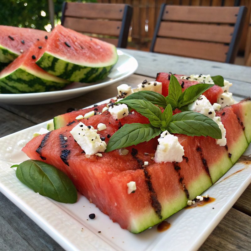 Grilled Watermelon and Feta Salad with Basil