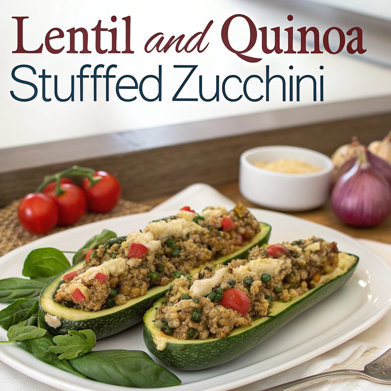 Lentil and Quinoa Stuffed Zucchini
