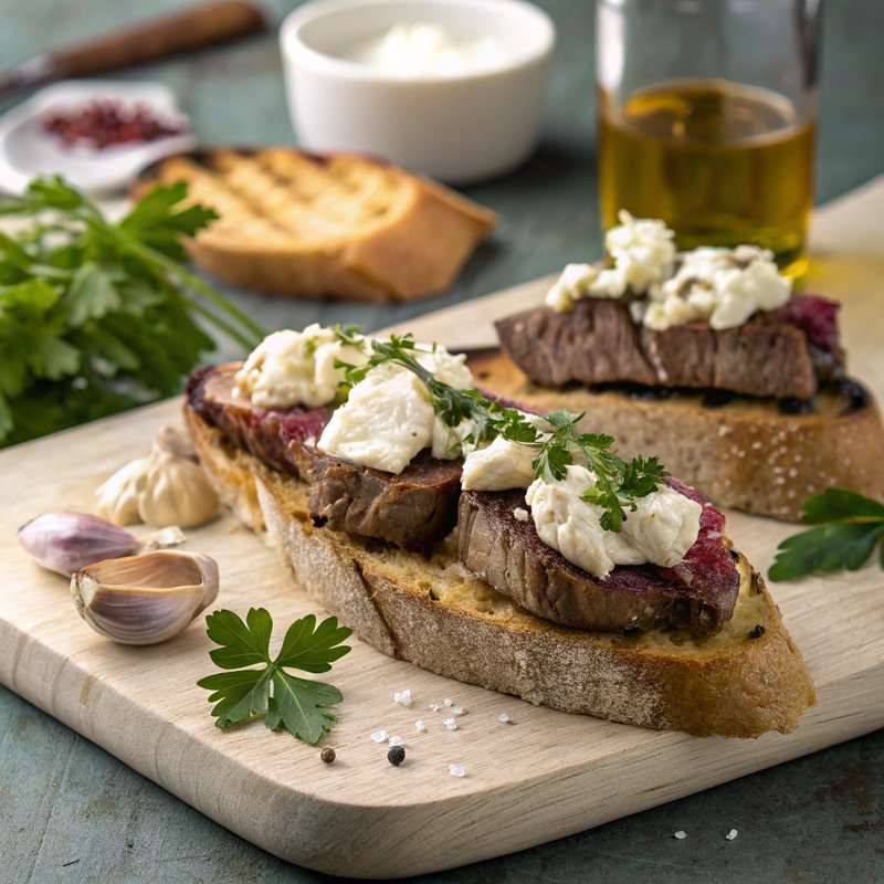 Tosta de Solomillo Con Queso de Cabra
