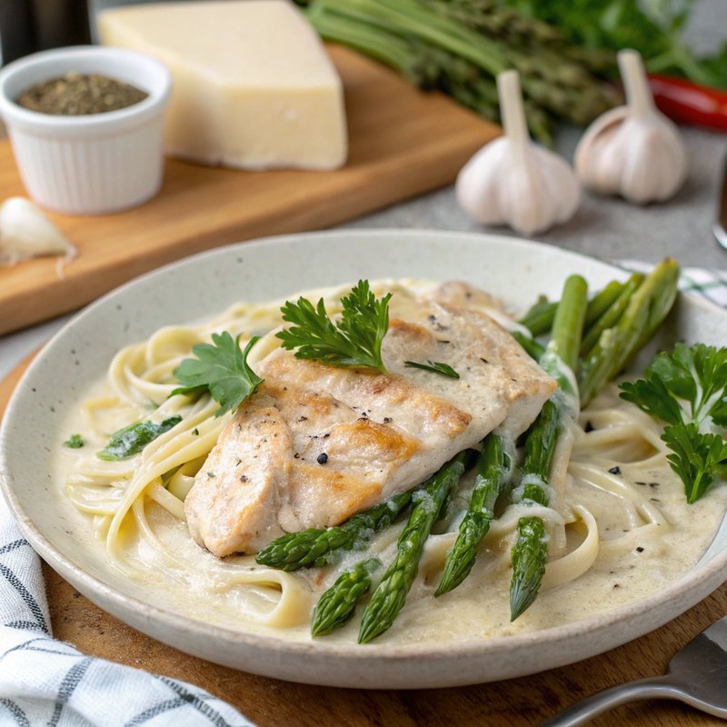 Keto Chicken and Asparagus Alfredo