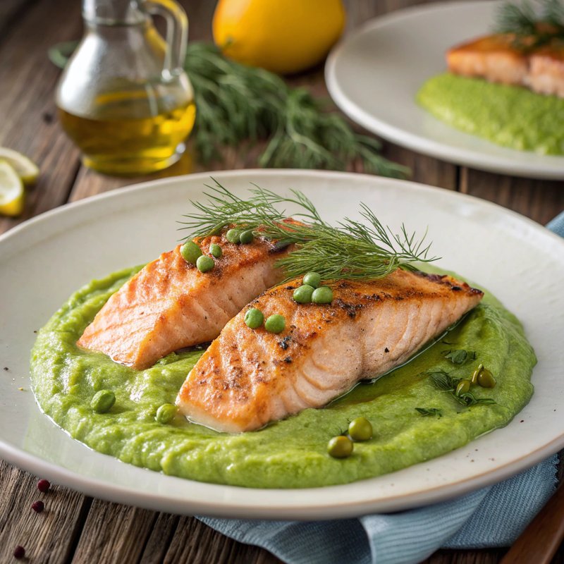 Salmon with Creamy Green Pea Puree