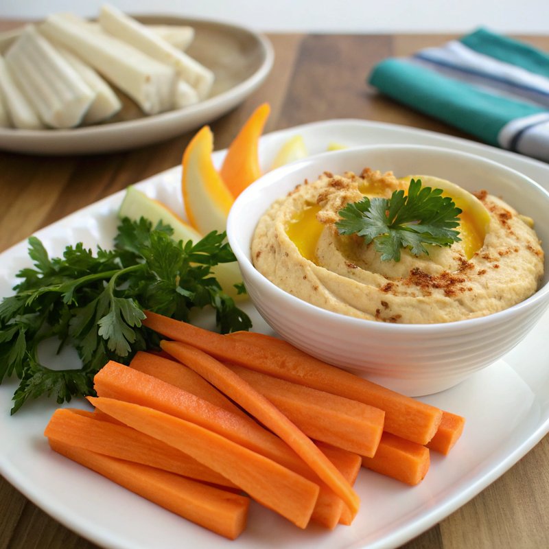 Jicama and Carrot Sticks with Zesty Hummus