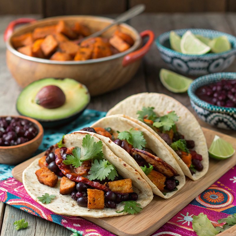 Blackberry Syrup Sweet Potato and Black Bean Tacos