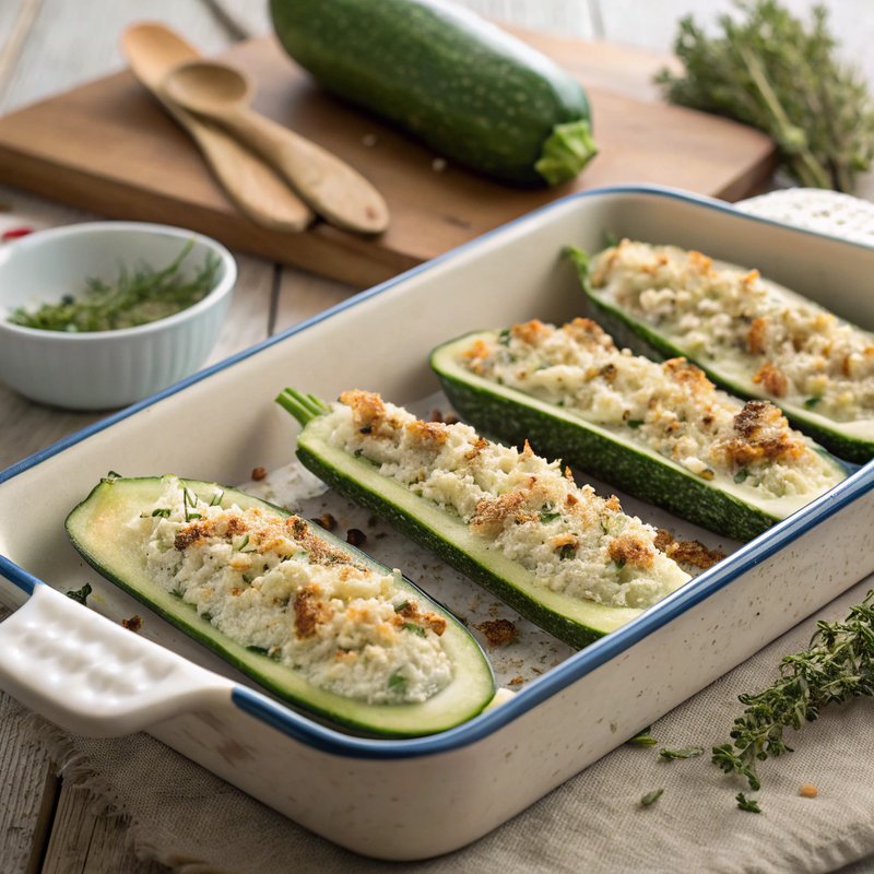 Thyme and Ricotta Stuffed Zucchini