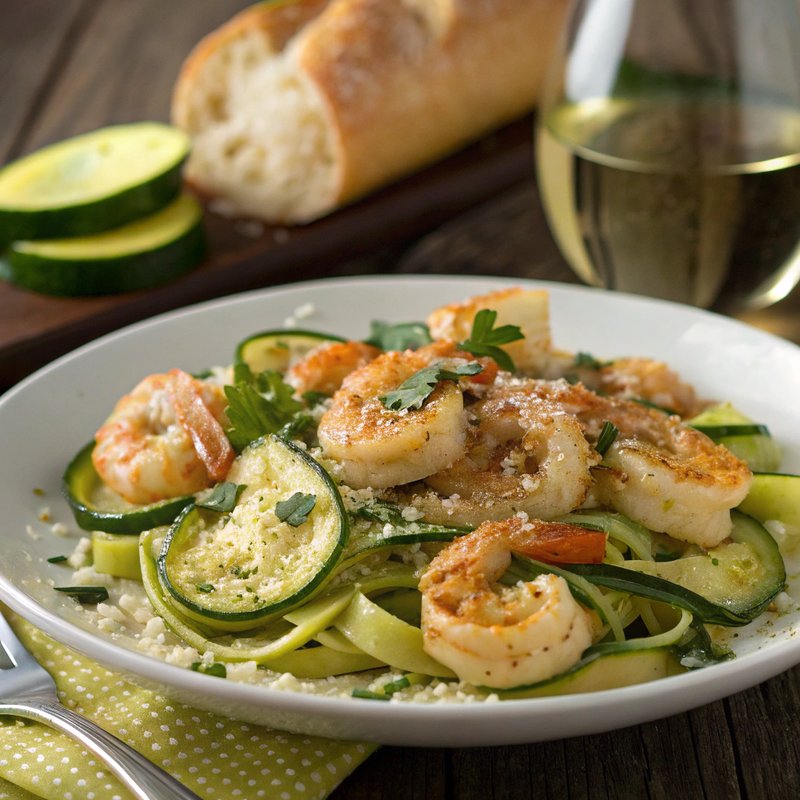 Zucchini and Garlic Shrimp Scampi