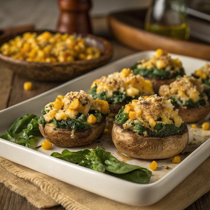 Corn and Spinach Stuffed Mushrooms