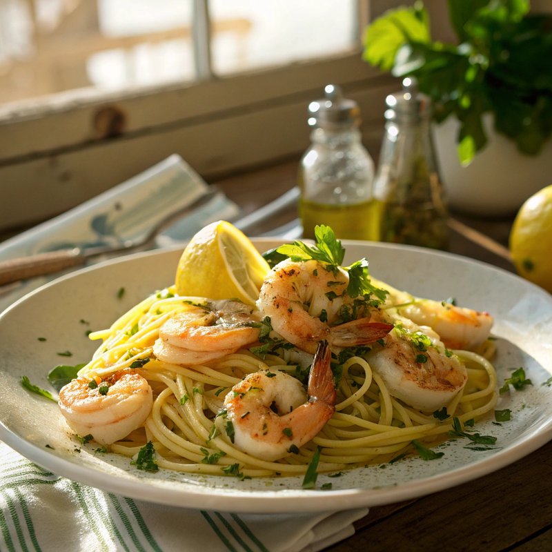 Lemon and Oregano Shrimp Scampi with Fresh Pasta
