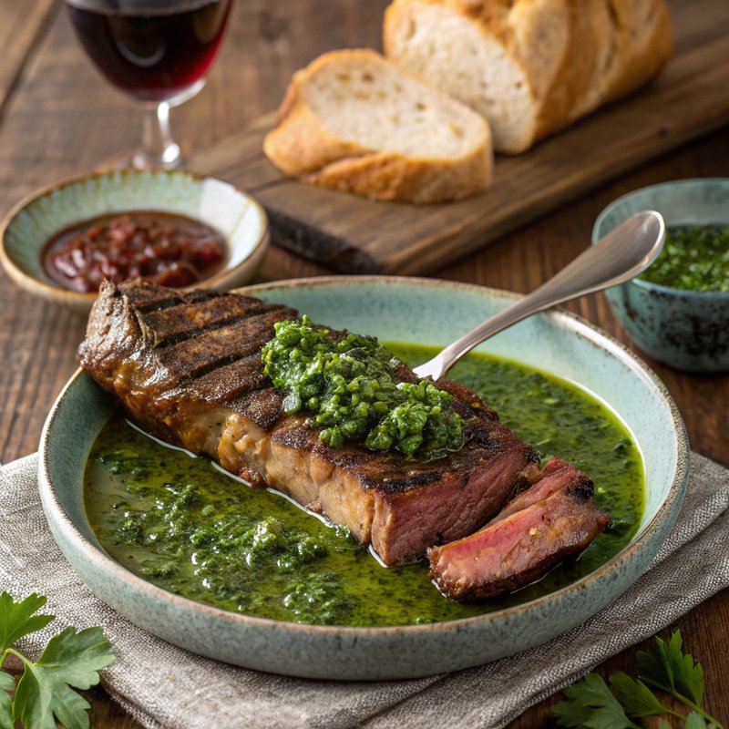 Sizzling Top Blade Steak with Vibrant Chimichurri Sauce