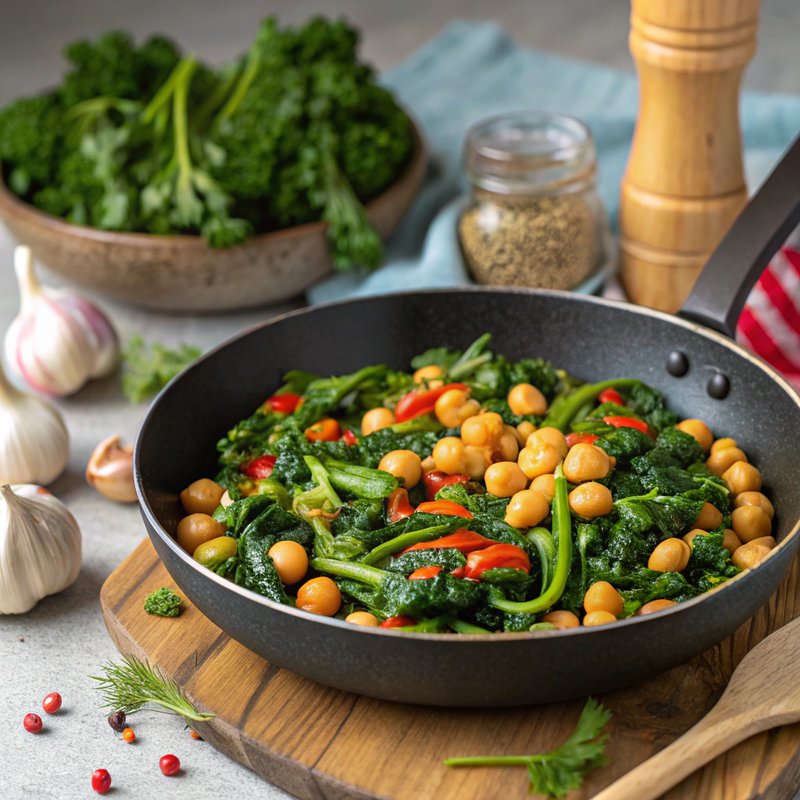 Garlic Greens and Chickpea Stir Fry