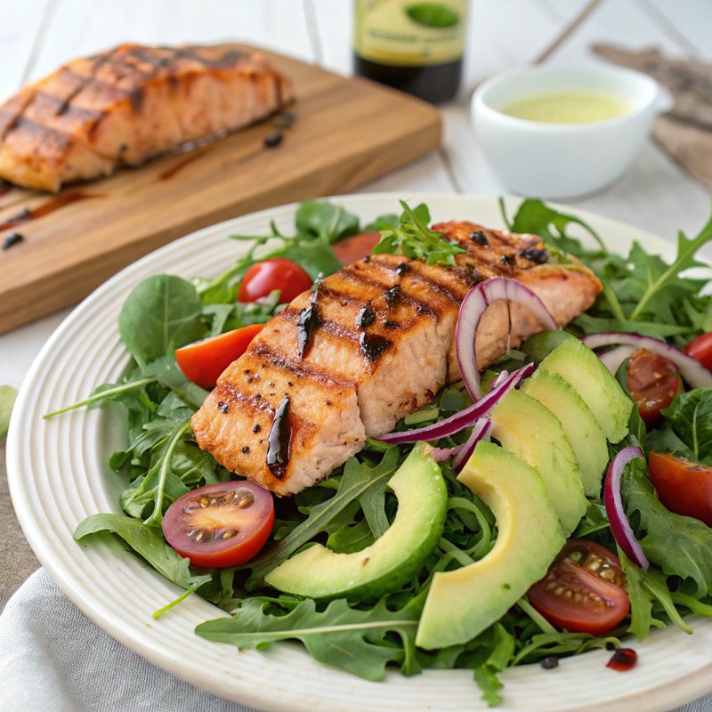 Arugula Grilled Salmon and Avocado Salad