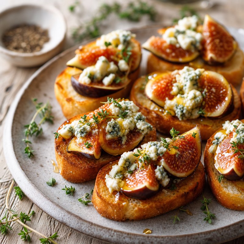 Fig and Blue Cheese Crostini - These delightful crostini are a perfect balance of sweet and savory, featuring ripe, luscious figs paired with rich, creamy blue cheese and a drizzle 