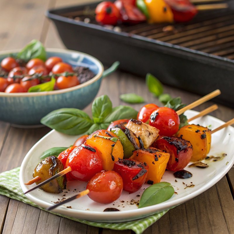 Grilled Bell Pepper and Tomato Skewers