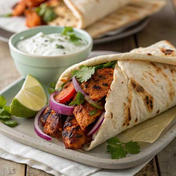 Authentic Indian Tandoori Chicken Naan Wrap
