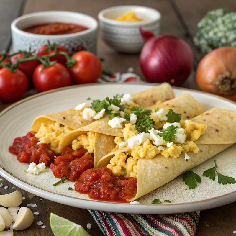 Enchiladas de Huevo Con Salsa Roja (Scrambled Egg Enchiladas with Red Salsa)