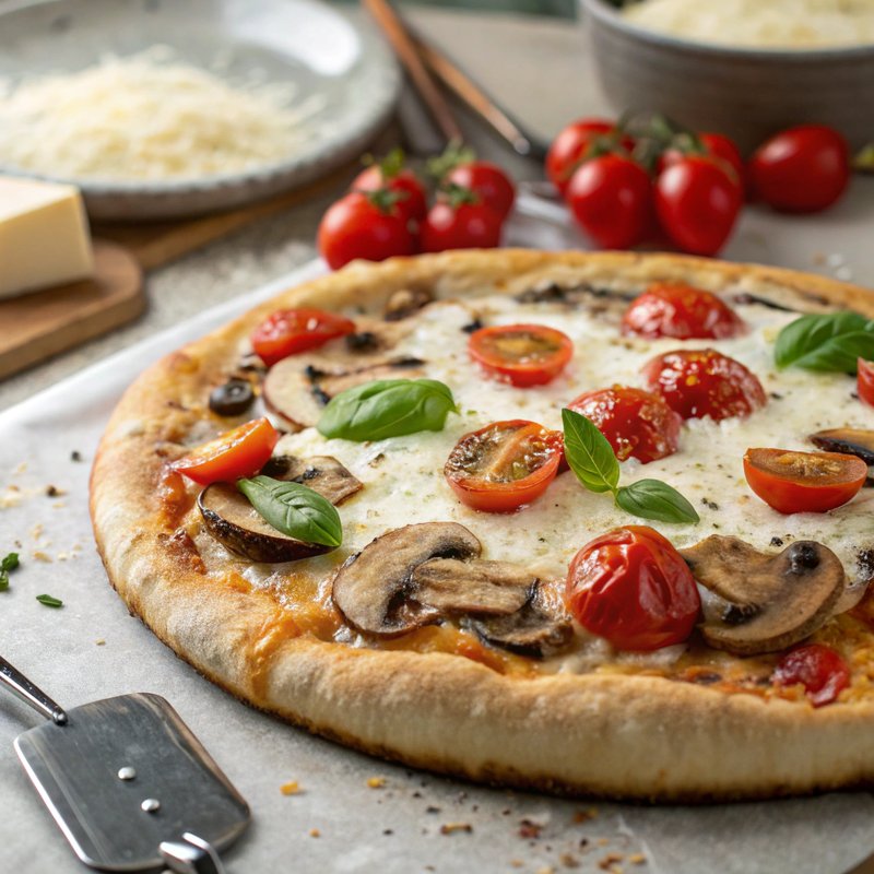Mushroom and Tomato Pizza
