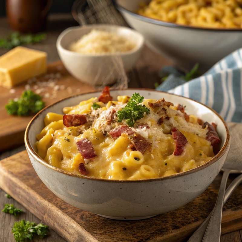 Creamy Carbonara Mac and Cheese
