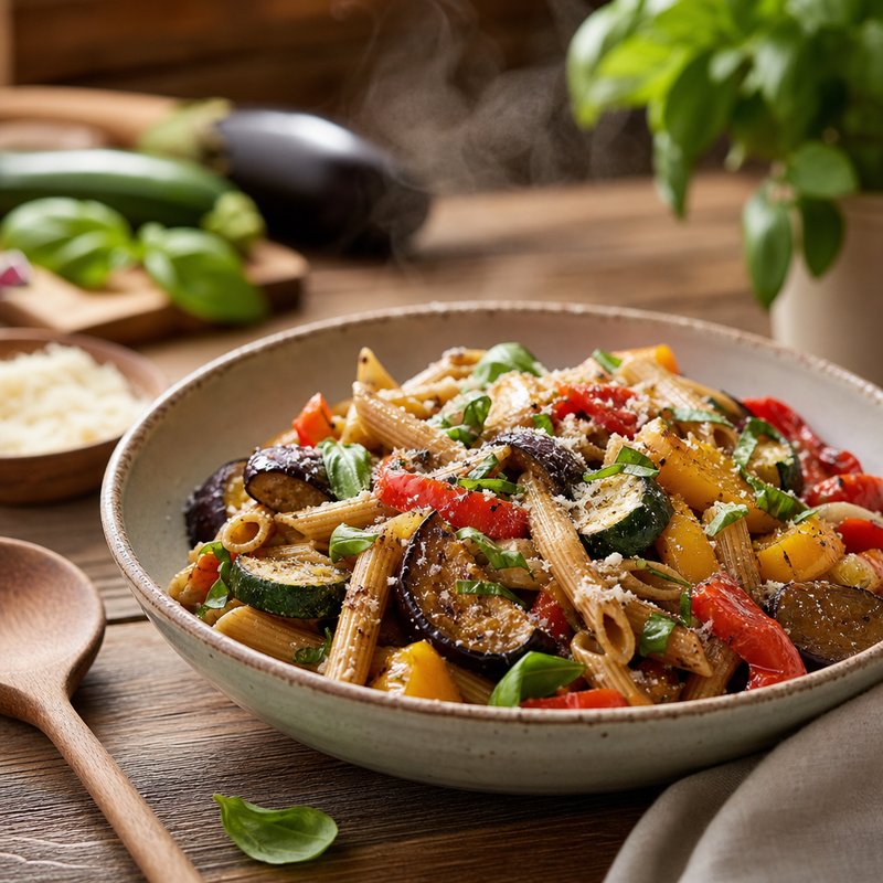 Pasta with Roasted Vegetables - This vibrant Pasta with Roasted Vegetables is a celebration of fresh produce and wholesome ingredients. The earthy flavors of eggplant, zucchini, and 